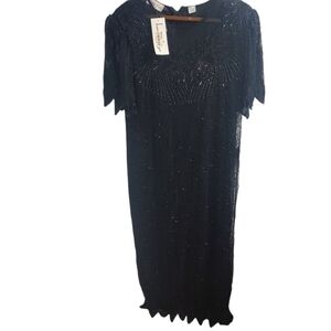 NWT Vintage Laurence Kazar Full Beaded Dress Silk Lining Size 1X